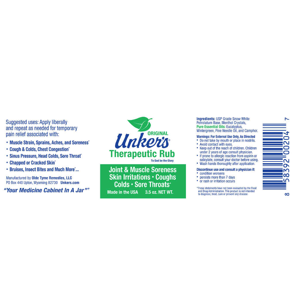Case Unker's Therapeutic Rub | 3.5 oz. Label