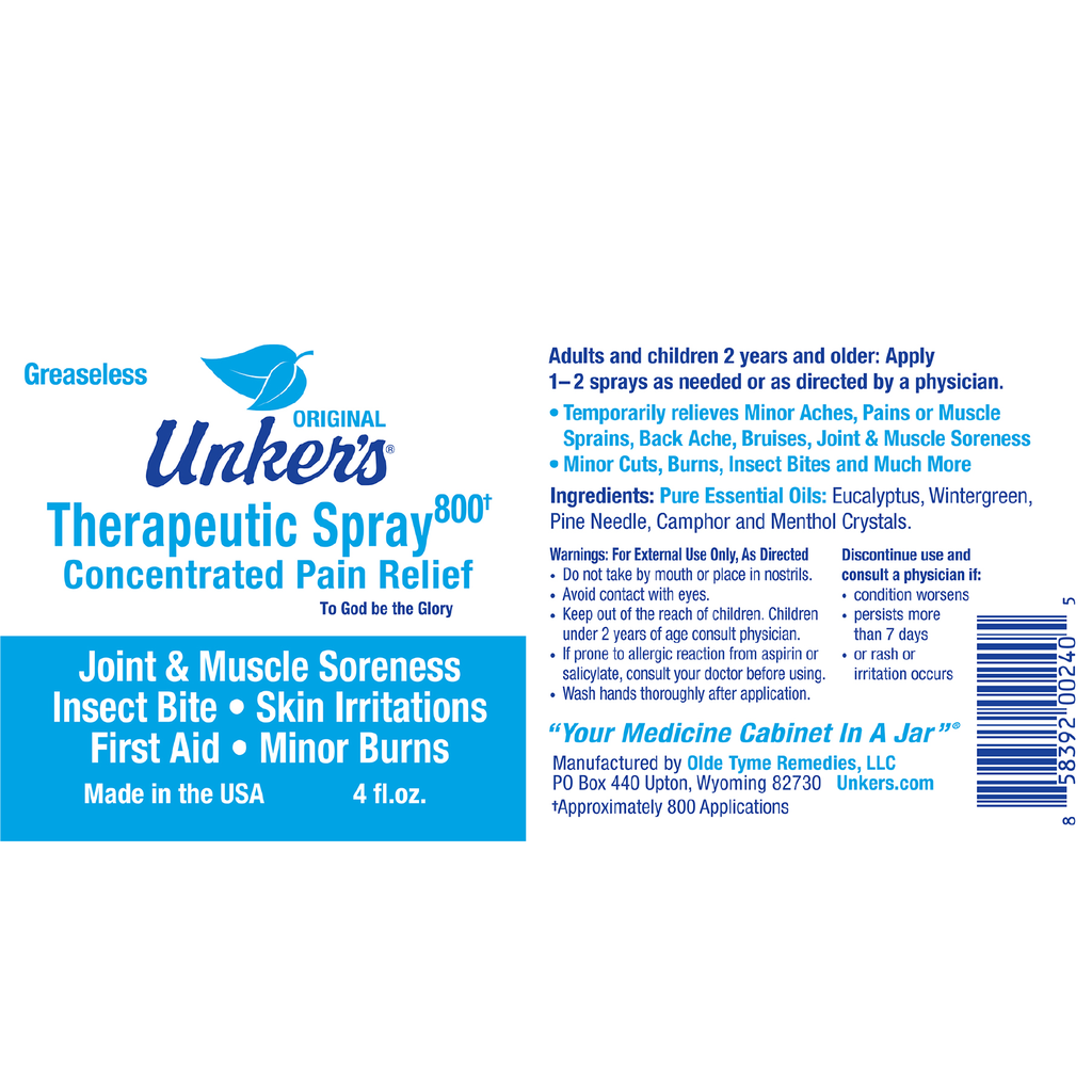 Case Unker's Therapeutic Spray | 4 oz. Label